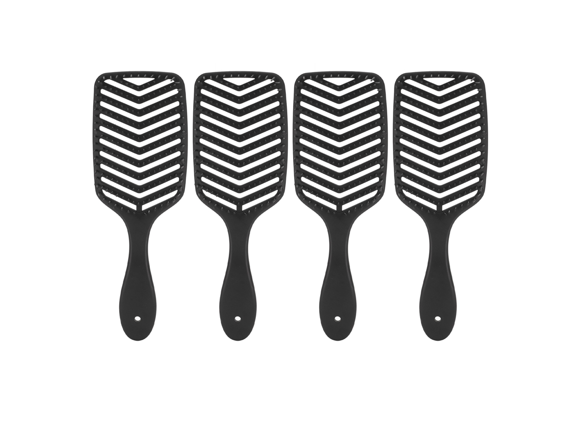 4 cepillos huecos para masaje del cuero cabelludo, desenredantes y peines para peinar, color negro.
