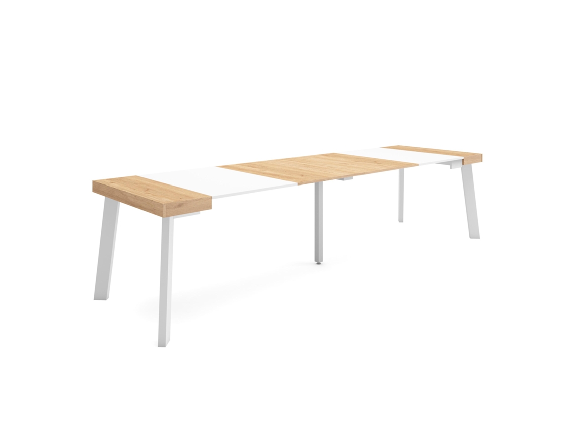 Mesa Consola extensible 300 Para 14 comensales Patas de madera Roble y blanco