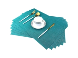 2026-set De 6 Manteles De Bambú Azul Resistente A Manchas Para Mesa De Comedor