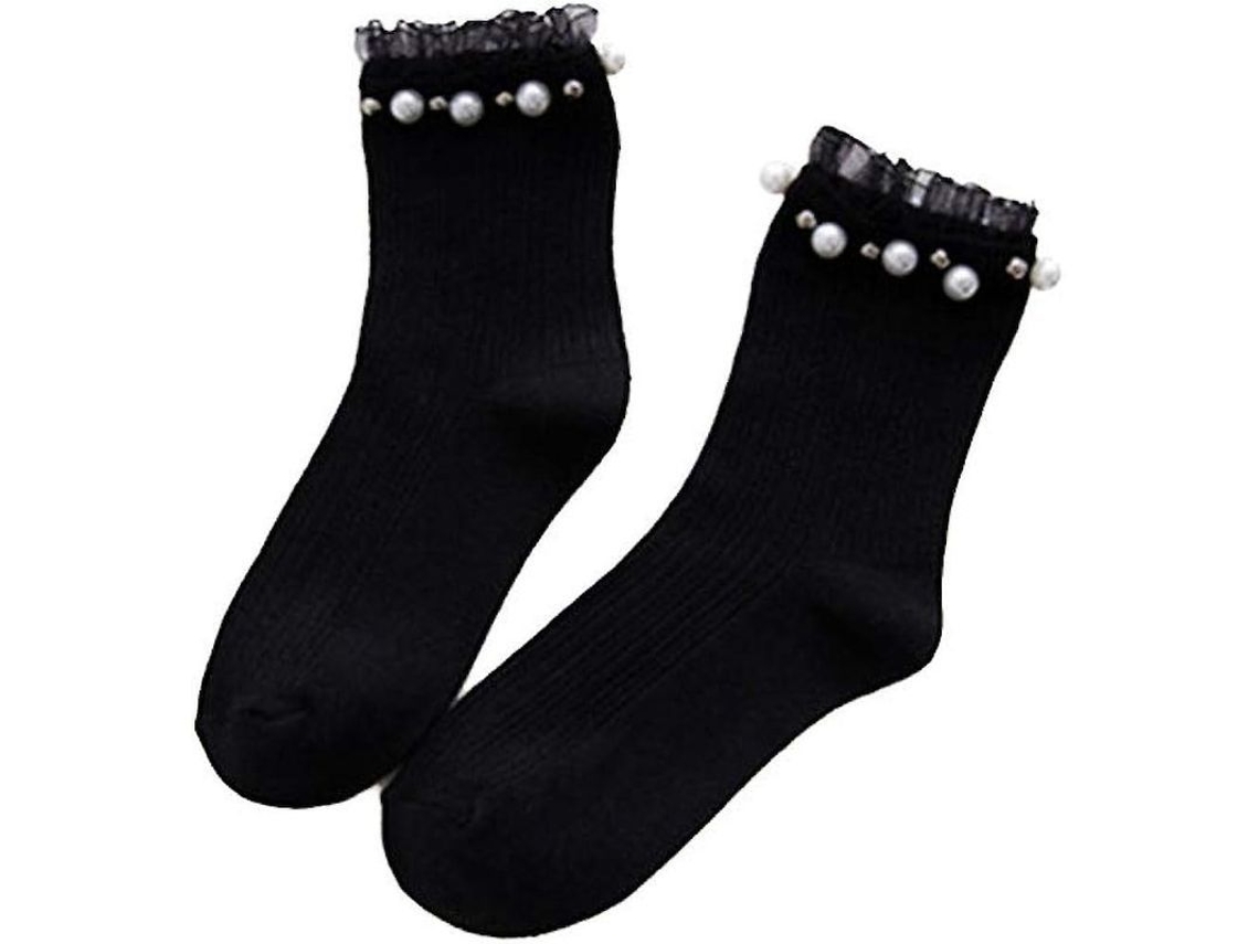 Calcetines De Algodón Para Mujer 2025, Bonitos, Con Detalles De Encaje Y Perlas, Color Liso.