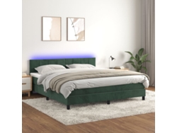 Cama Box Spring Colchón Y Led Terciopelo Verde Oscuro 160x200cm