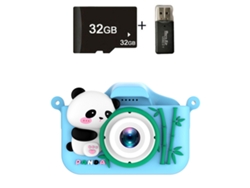 Siurn Cámara Infantil Panda-hd Doble Cámara Azul Rojo Lector De Tarjetas 32g