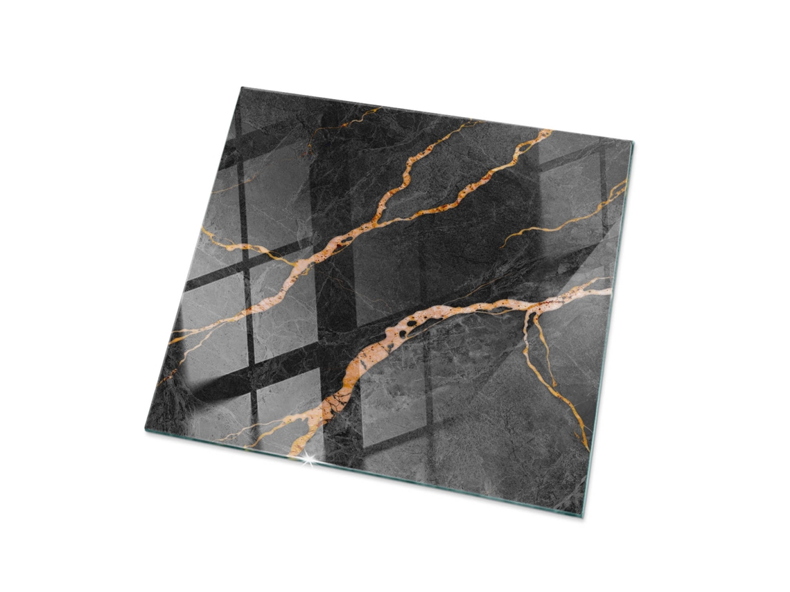 Cristal Para Mesa Cuadrado Espelharte (60x60 Cm - Patrón De Mármol Con Vetas - Negro)