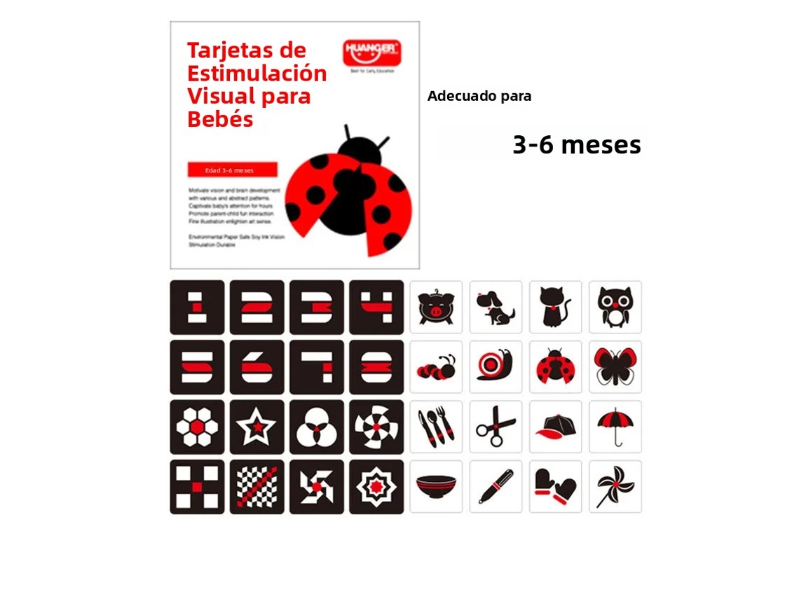 Tarjetas de estimulación visual para bebés, tarjetas en blanco y negro, juguetes educativos de alto contraste para estimulación visual.