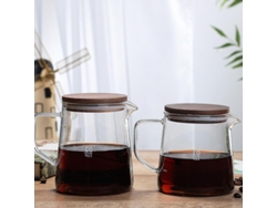 Cafetera nueva de vidrio de borosilicato de alta calidad, modelo 2025, para servir café y té, con tapa de madera y apta para uso en estufa.