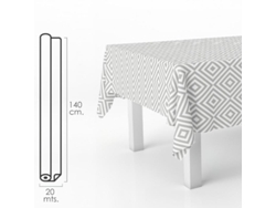 Mantel Hule Rectangular Rombos Grises. Impermeable Antimanchas PVC 140 cm x 20 metros. Rollo Recortable. Interior y Exterior ORYX
