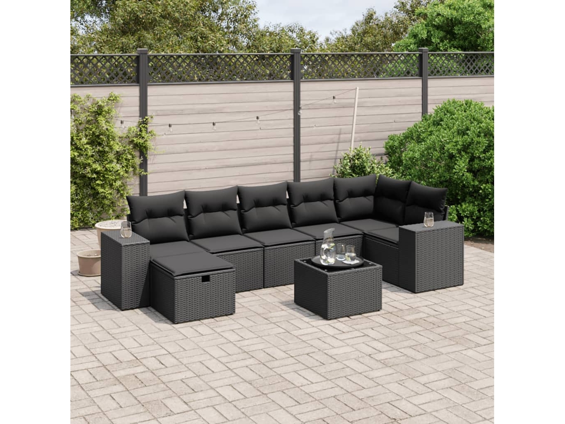 Conjunto de sofá de jardín de 8 piezas con cojines en mimbre sintético negro de DKD Home Decor