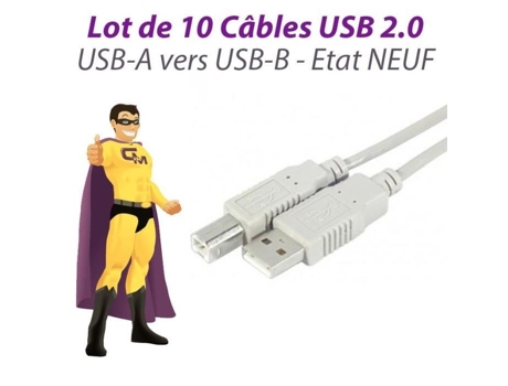 Lote X10 Cables Usb 2.0 A/B 3M 149381 Computadora Impresora Escáner Gris Nuevo