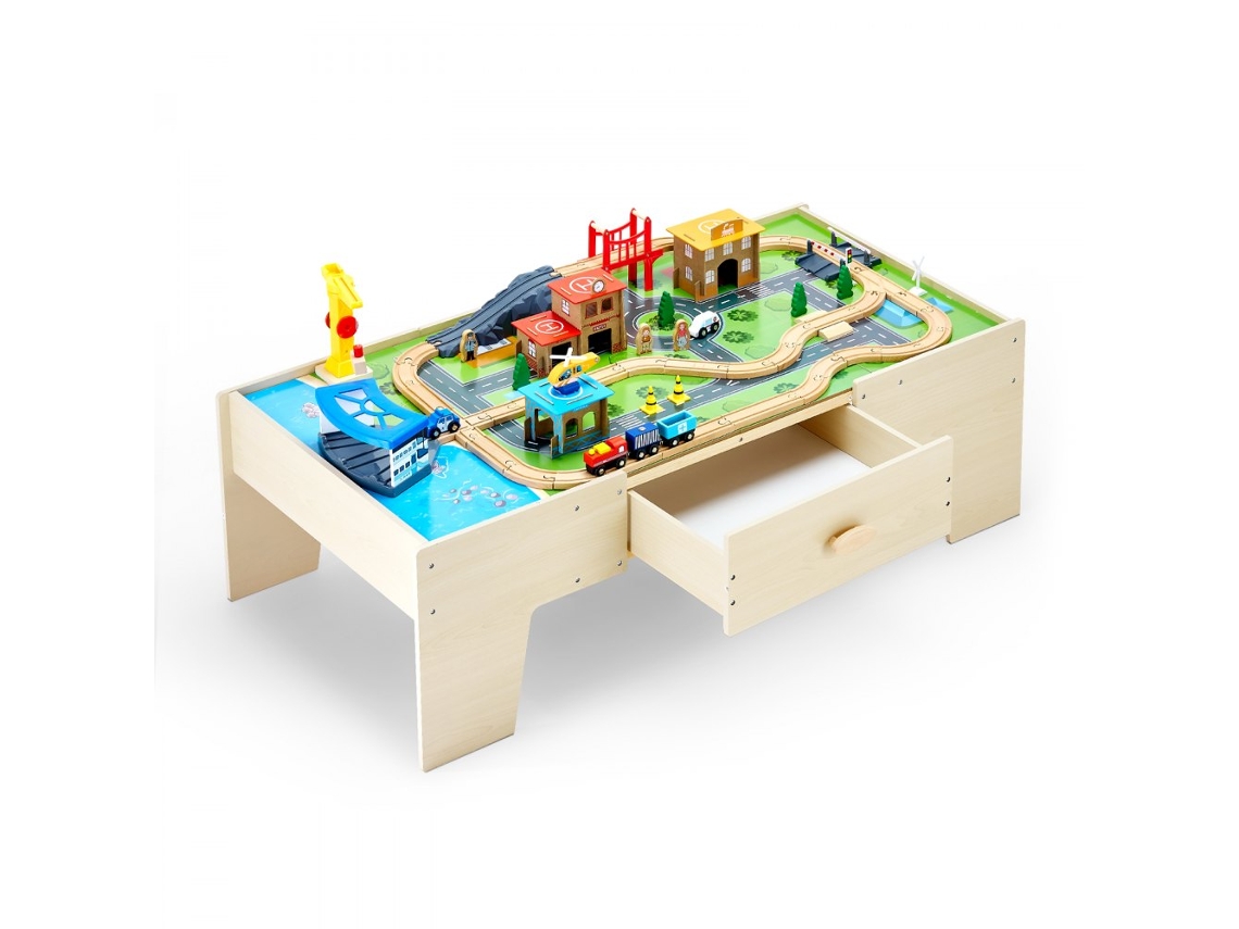 Mesa de actividades infantil de madera 3 en 1 con tren Tekmaquinas de 62 piezas