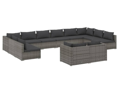Conjunto 12 de muebles de jardín VIDAXL y cojines ratán sintético gris