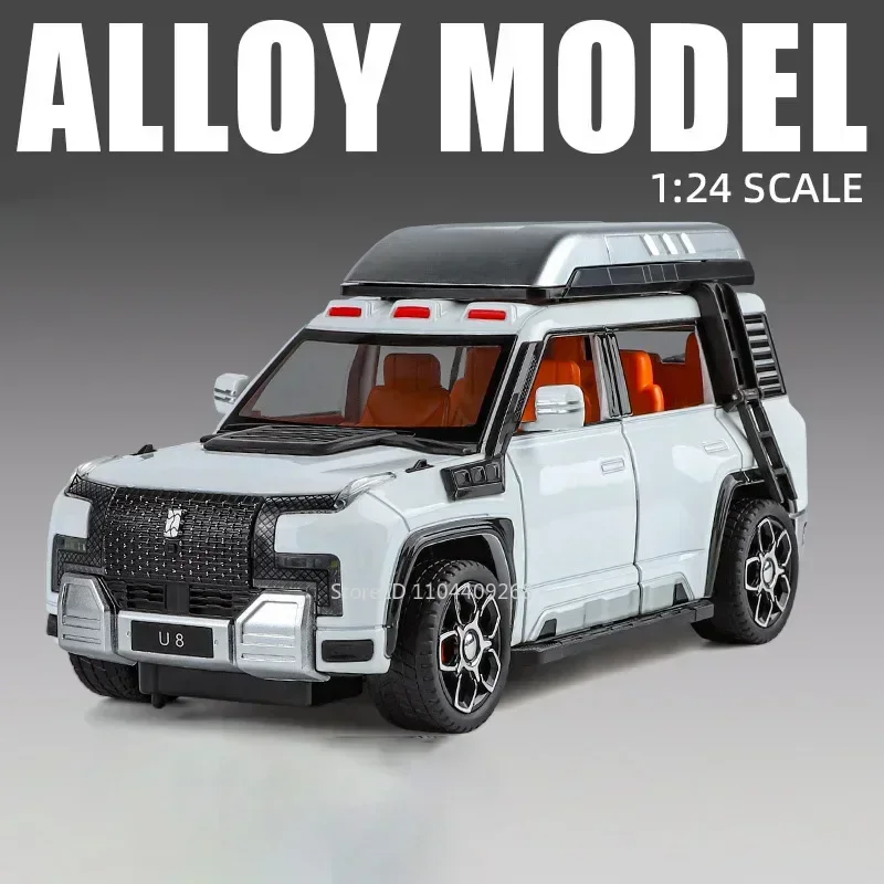 (u8 Blanco) Escala 1:24 - Modelo de coche - Aleación de metal fundido a presión - Efectos de sonido y luz