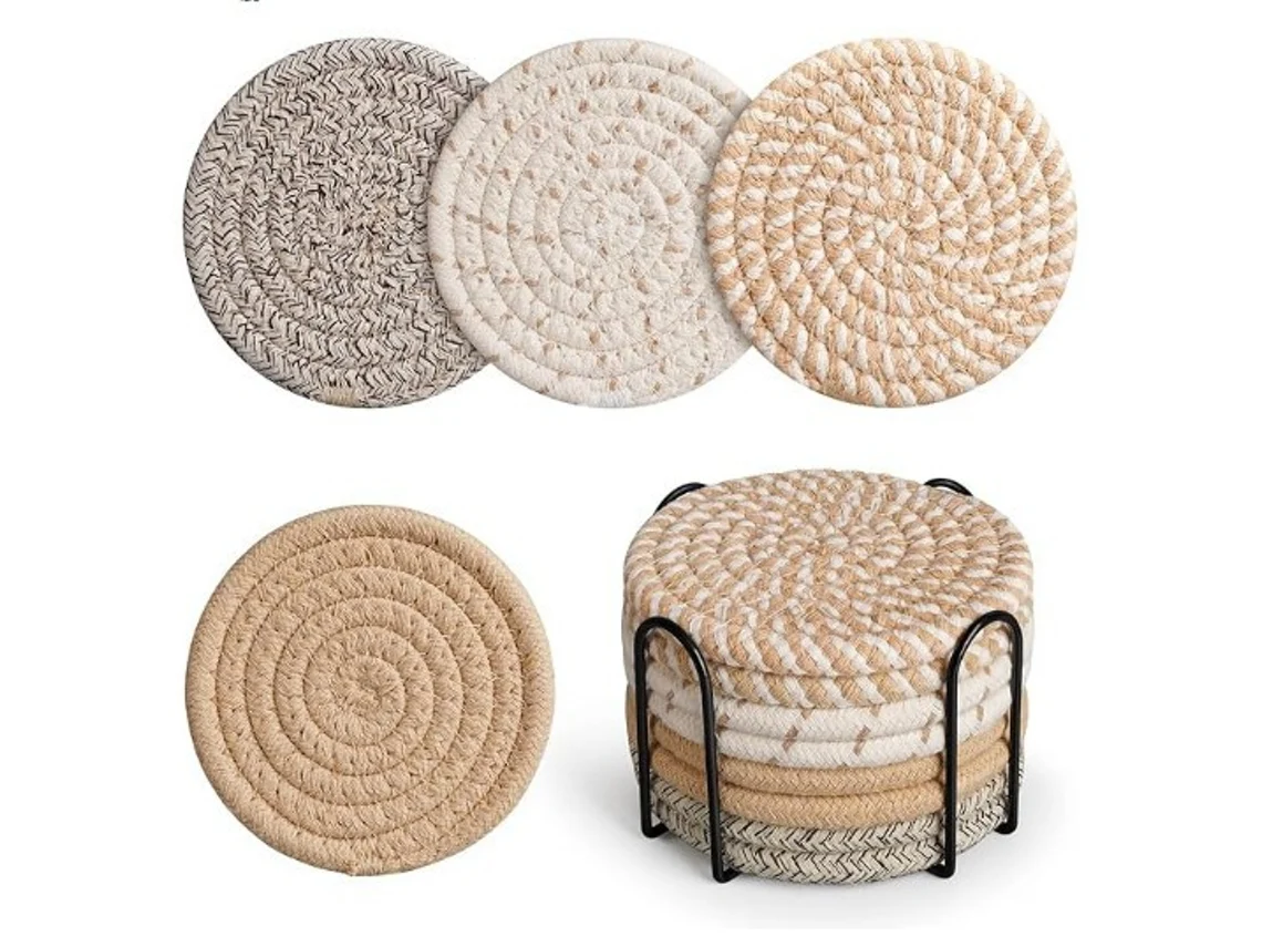 Juego de 8 manteles individuales con almohadillas de algodón absorbentes, color caqui, 11 cm, Dureforward