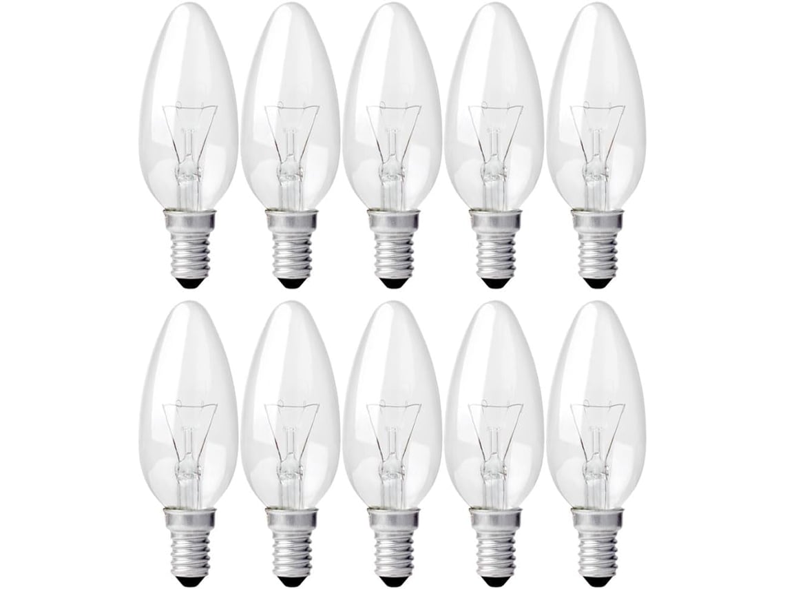 Lote 10 Lâmpadas Vela C35 Transparentes E14 15w Branco Quente Dimmável 230v