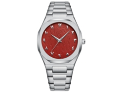 Reloj De Pulsera De Cuarzo Para Hombre, De Policarbonato, Con Caja Blanca Y Esfera Roja.