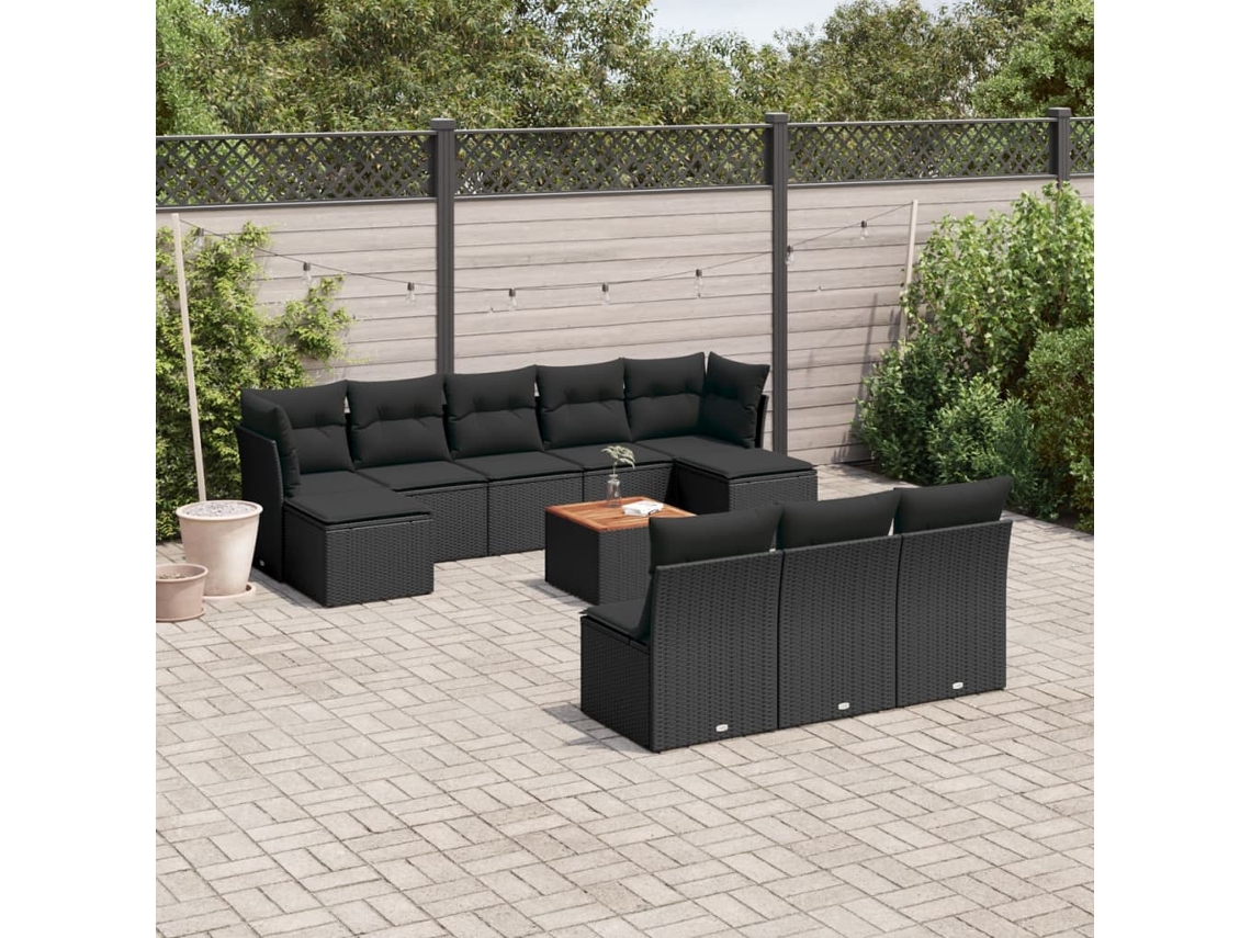 Conjunto de sofás de jardín de 11 piezas DKD Home Decor con cojines de mimbre negros