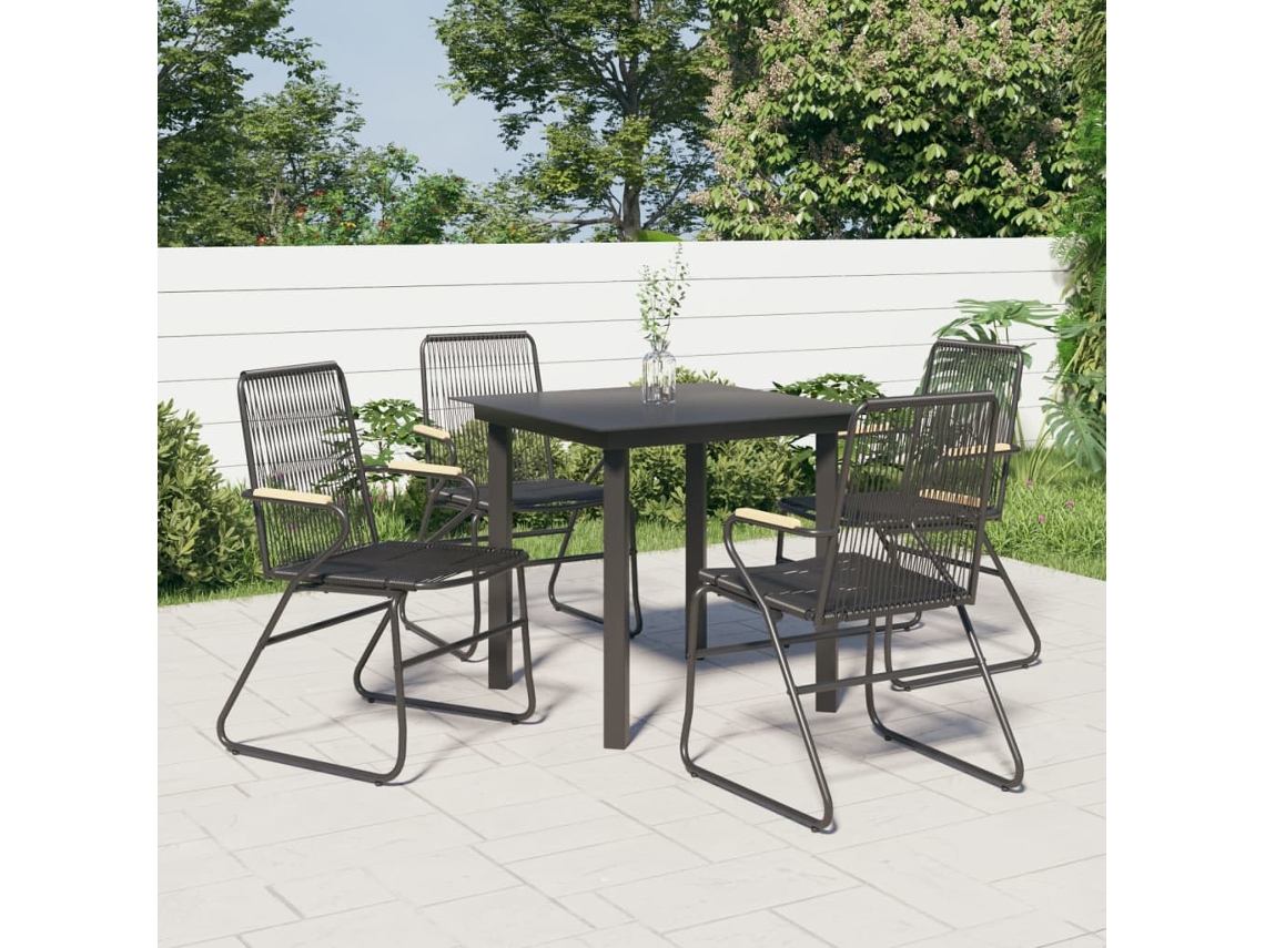 Juego de comedor de jardín de 5 piezas DKD Home Decor, mimbre de PVC negro