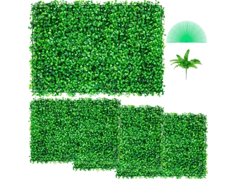 VEVOR Panel de pared de seto de boj artificial UV 4 piezas pared de fondo de hierba 24 x 16 pulgadas