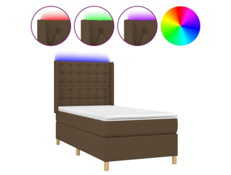 MAISON EXCLUSIVE Cama con somier y colchón LED 90 x 190 cm tela marrón oscuro