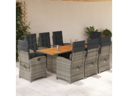 Conjunto de comedor de jardín DKD Home Decor de 9 piezas con cojines, ratán gris