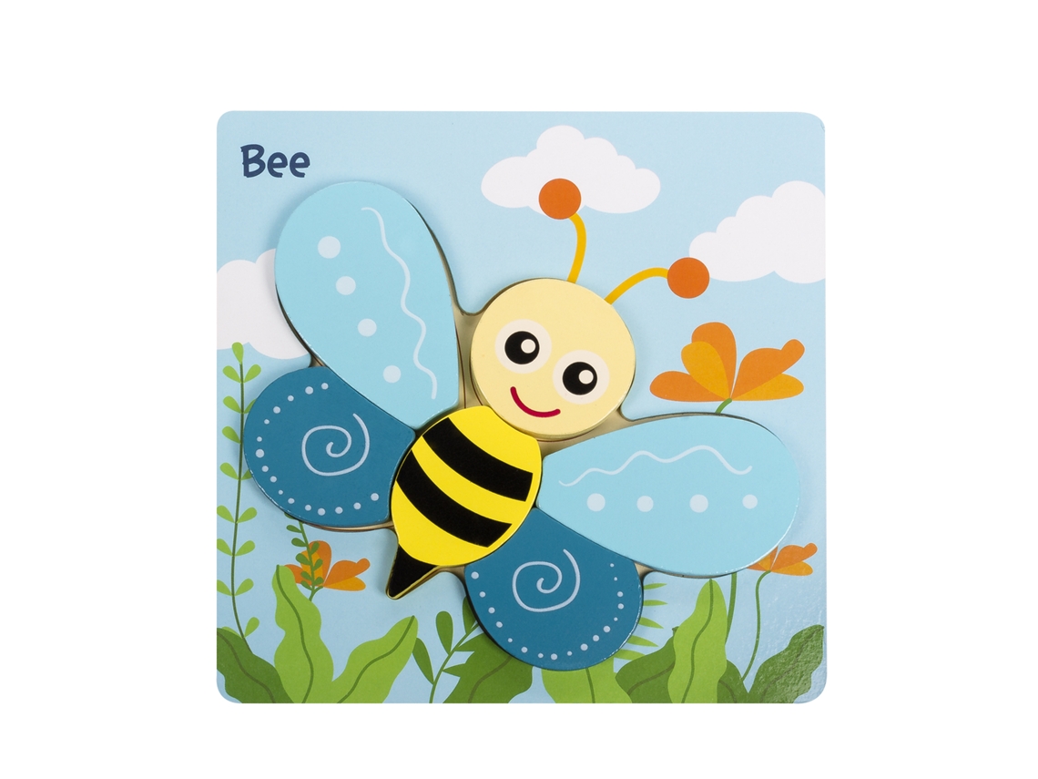 Rompecabezas de madera infantil de 6 piezas. Diseño de abeja. Presa.