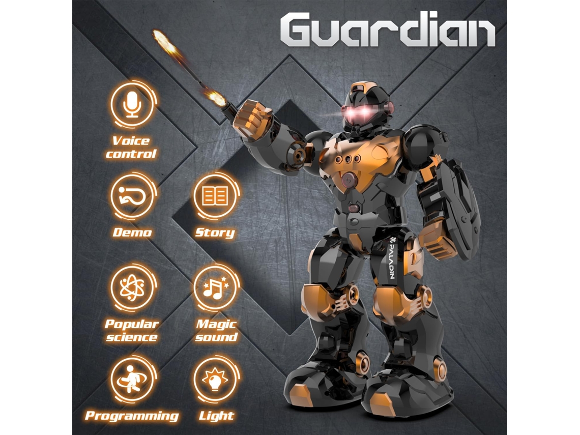Juguete robot para niños, programable, con control remoto, detección de gestos inteligentes, carga, modo de canto y baile, transmisor y control por voz (marrón) CHRONUS