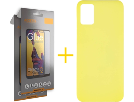 Kit Funda + 2 Protectores de Pantalla Samsung Galaxy A51 ACCETEL Full Silicona Líquida (Amarillo)