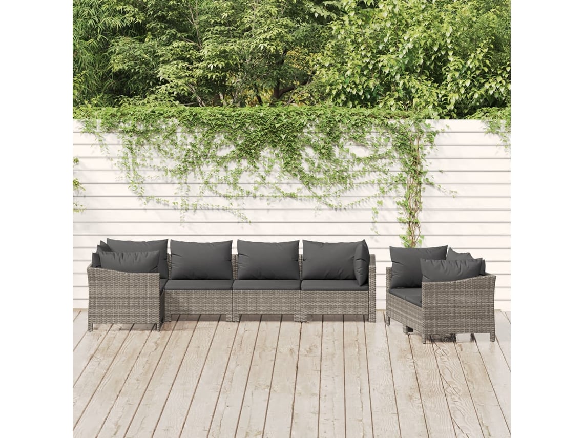Conjunto de jardín DKD Home Decor de 7 piezas con cojines de mimbre gris