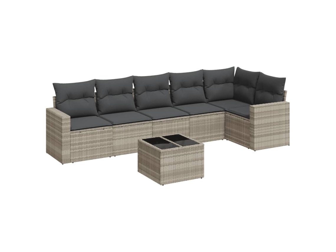 Maison Exclusive - Conjunto de sofá de jardín de 7 piezas con cojines, mimbre, gris claro