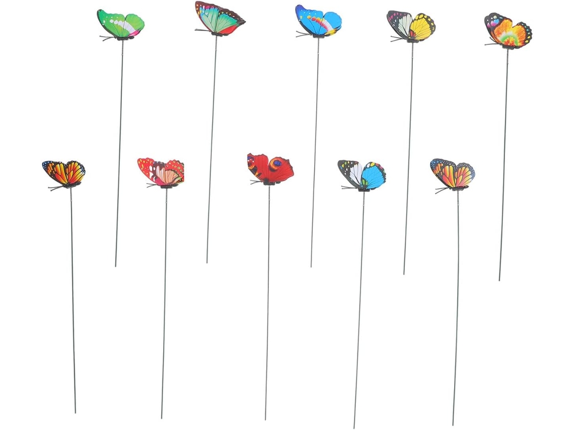 Inoomp 10 Estacas Decorativas De Mariposa Con Doble Varilla De 7 Cm, Pvc, Plástico Y Metal, Decoración Moderna Para