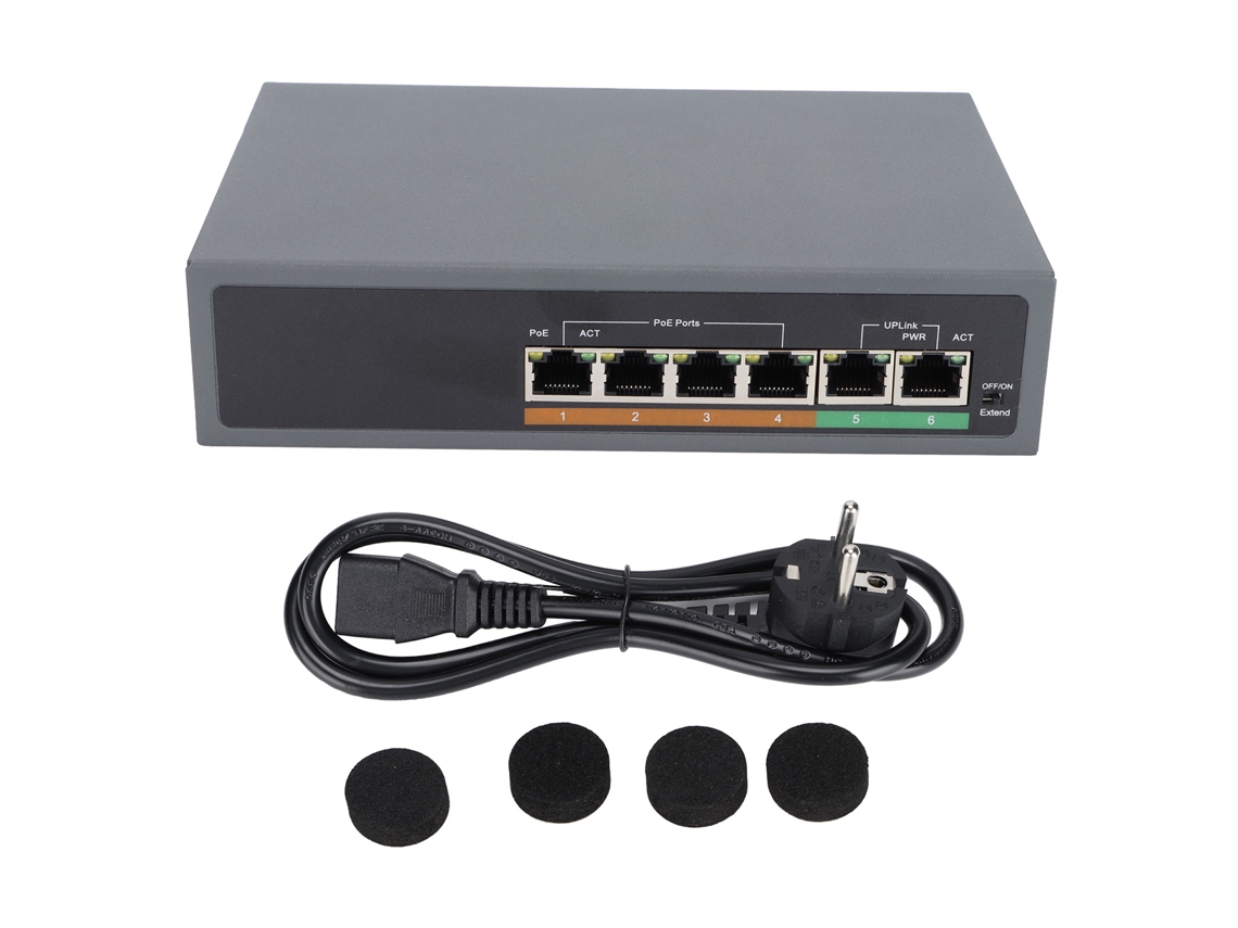 Switch Poe Ieee802.3af/at De 6 Puertos, 100 Mbps, Compacto, Silencioso Y Sin Ventilador Para Puntos De Acceso, 100-240 V