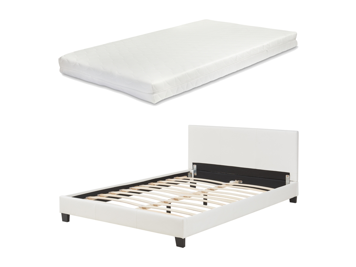 Cama con Colchón de Espuma Albacete Cuero Fría CORIUM Blanco (140x200)