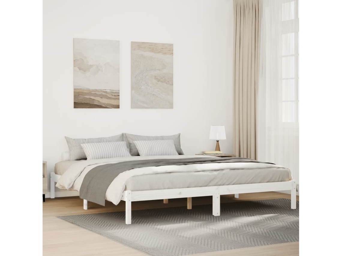 Cama Extralarga Sin Colchón Madera Maciza Pino Blanca 180x220cm