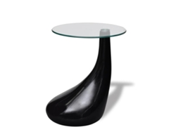 Mesa de Centro de Apoyo con Tablero Redondo de Vidrio Negro Brillante