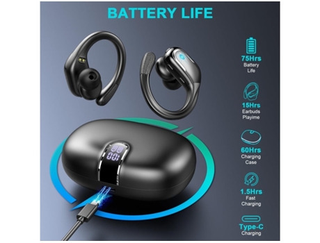 Earbud Sport Auriculares inalámbricos Bluetooth 5.3 con micrófono con cancelación de Ruido Auriculares estéreo de Alta fidelidad 75H con Pantalla L...
