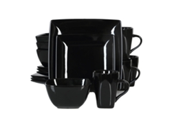 Juego de vajilla de porcelana negra, apta para microondas y lavavajillas, 16 piezas OEM