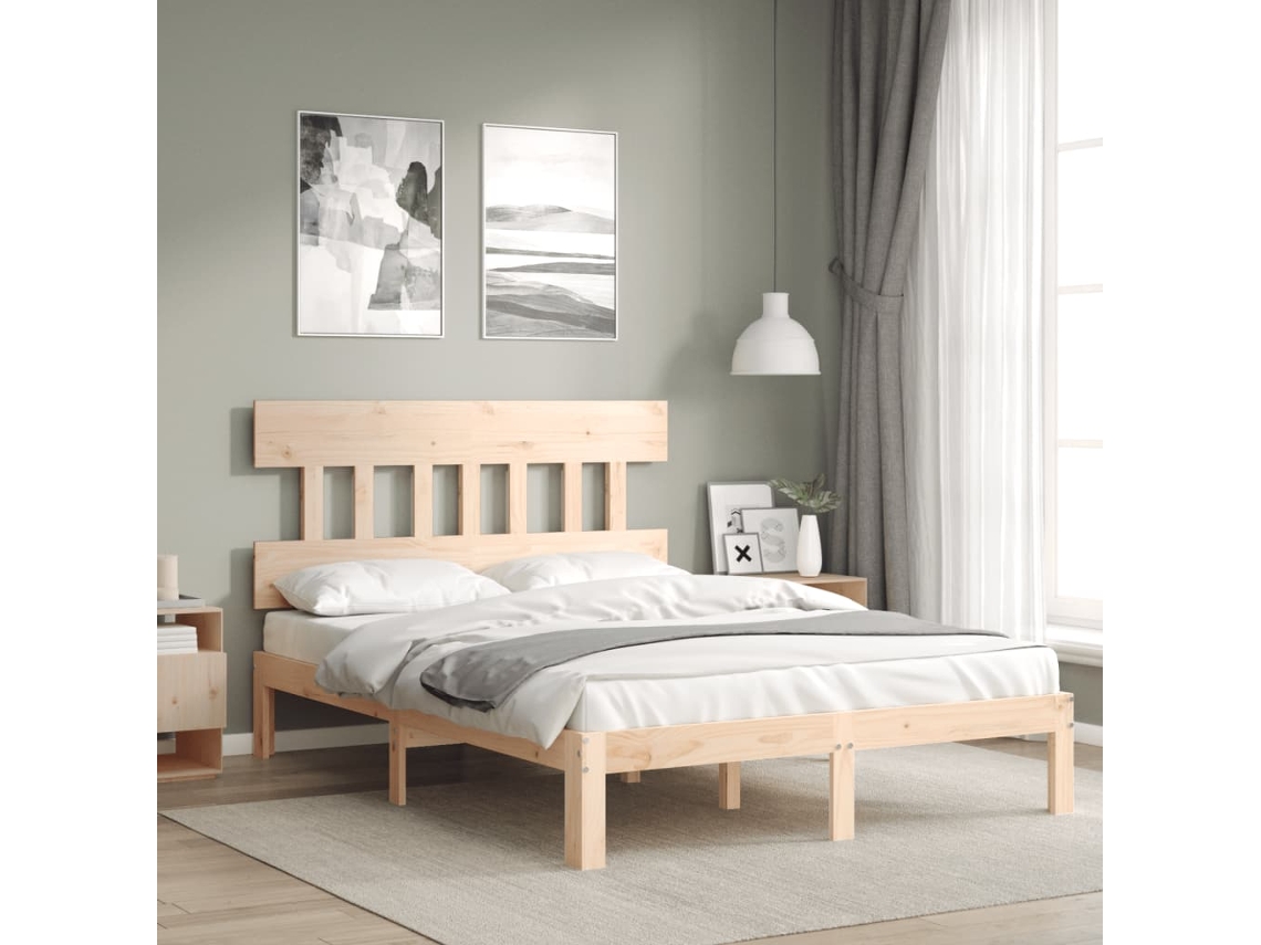 Estructura De Cama Sin Colchón Madera De Pino Blanca 140x200 Cm