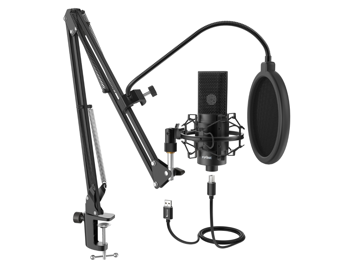 Micrófono USB K780 con soporte articulado, soporte antivibratorio y filtro antipop. Incluye todos los accesorios. Mdug