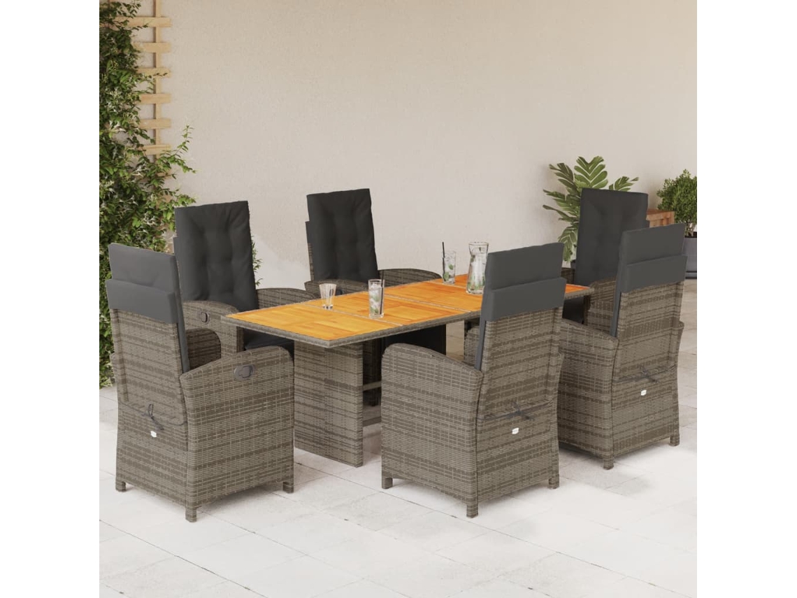 Juego de comedor de jardín de 7 piezas DKD Home Decor con cojines de mimbre gris