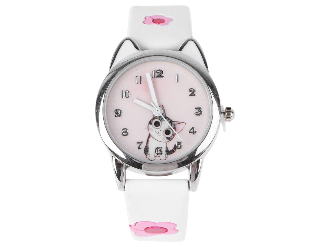 Un Reloj De Cuarzo Con Un Simpático Gatito De Dibujos Animados, Ideal Para Niñas.
