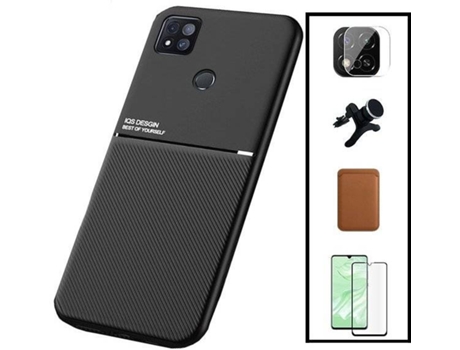 Kit Funda Magnetic Lux, Magnetic Wallet Márron, 5D Full Cover, Protector de Cámara Trasera y Soporte Magnético de Coche Reforzado Xiaomi Poco C31 P...