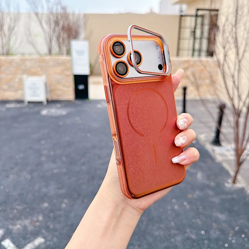 (iphone 17, Naranja) Funda Invisible Con Soporte Magnético Para Iphone, Compatible Con La Carga Inalámbrica Magsafe.