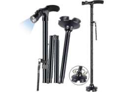 Bastón plegable con luz LED, modelo Versalles, altura regulable y plegable, ideal para personas mayores, práctico y portátil - Negro