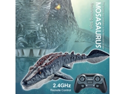 Barco de dinosaurio RC con forma de Mosasaurio, juguete acuático interactivo con control remoto de 2,4 G para piscina, regalo divertido para niños.