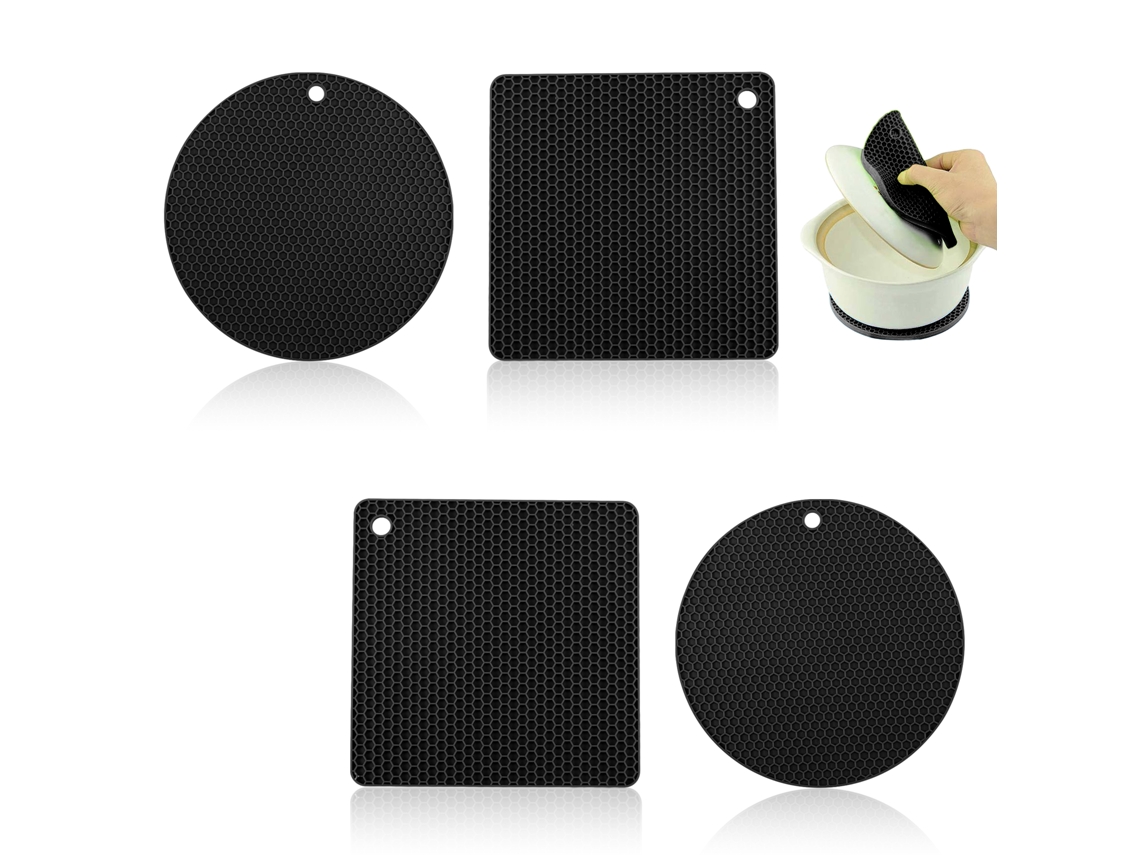 KOFIHETY AVANA - Posavasos de Silicona (Juego de 4) Posaderos Multifuncionales Resistentes al Calor Apta para Lavavajillas con Diseño Hexagonal Antideslizante 