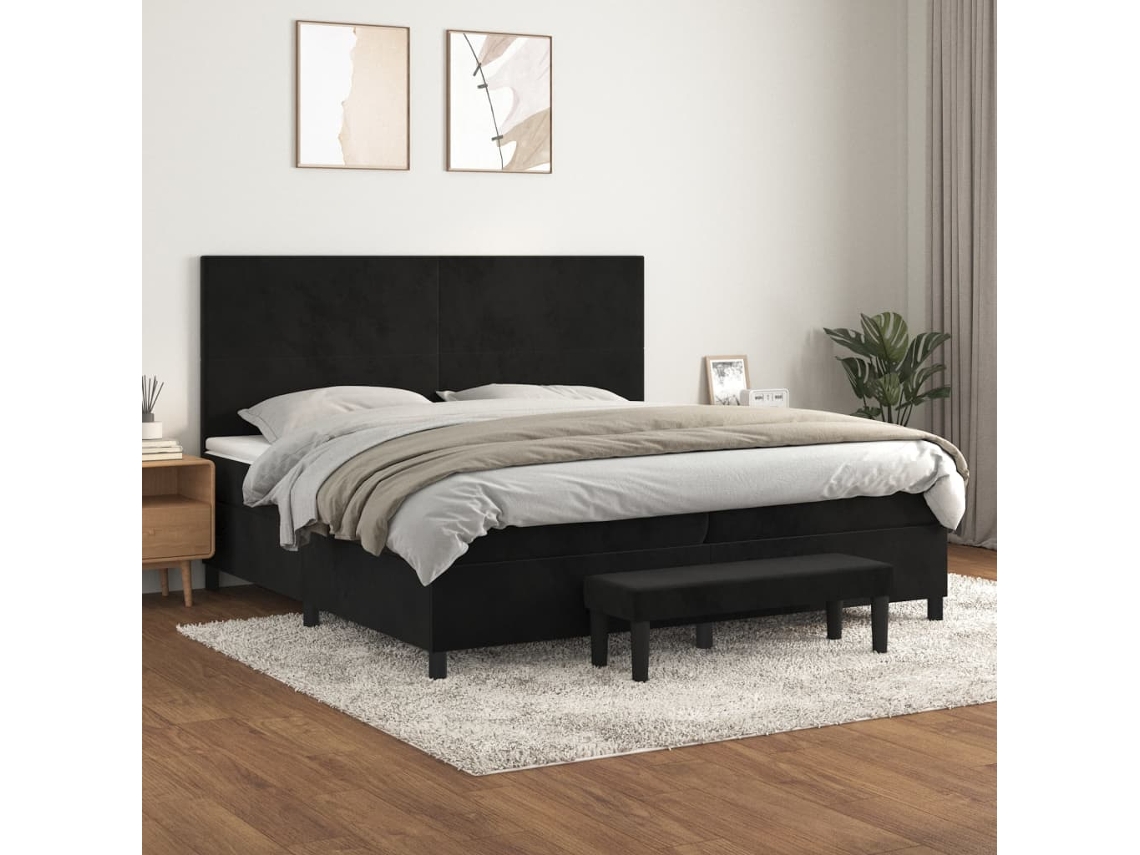 Cama Box Spring Con Colchón Terciopelo Negro 200x200 Cm