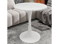 Mesa De Café 70cm - Estilo Mid-century, Tapa Redonda De Mármol Blanco, Para 2-4 Personas - Blanco