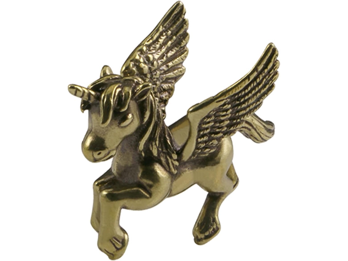 Figura Compacta De Unicornio De Latón, Decoración Vintage Hecha A Mano.