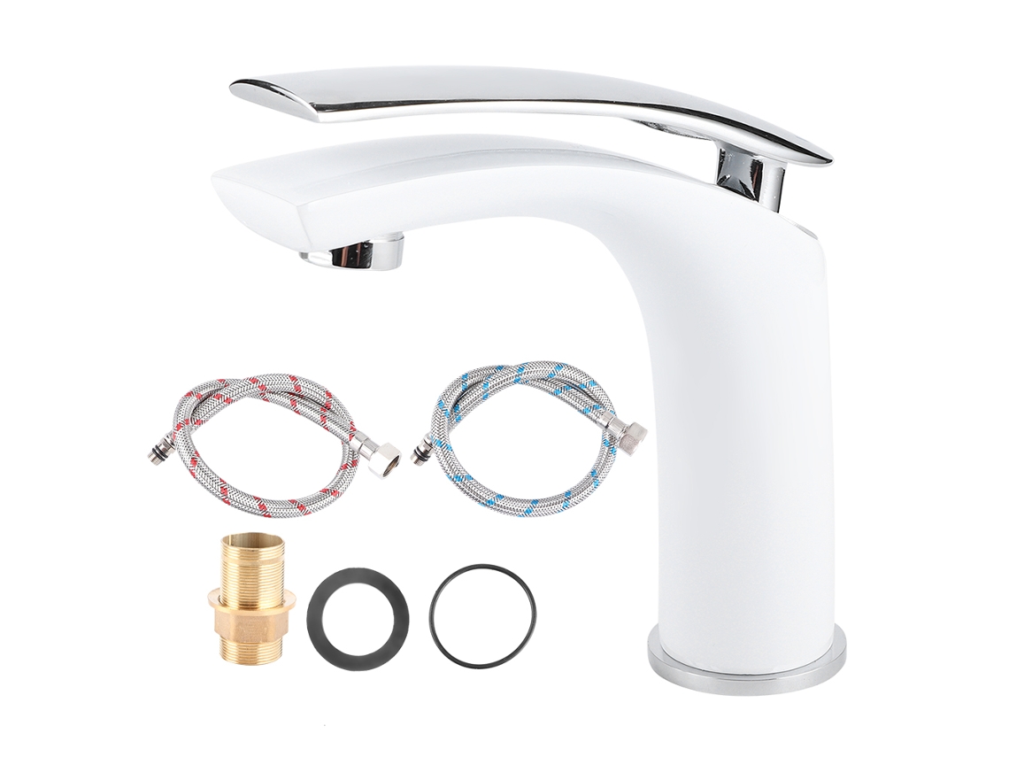 Grifo de lavabo blanco con agua fría y caliente