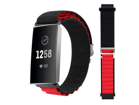 Correa Alpine G-Hook Ajustable Fitbit by Google Charge 3 Negro y Rojo