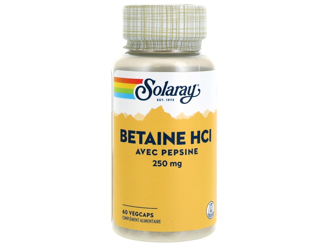 Betaína Clorhidrato Con Pepsina 250 Mg 60 Cápsulas Vegetales SOLARAY